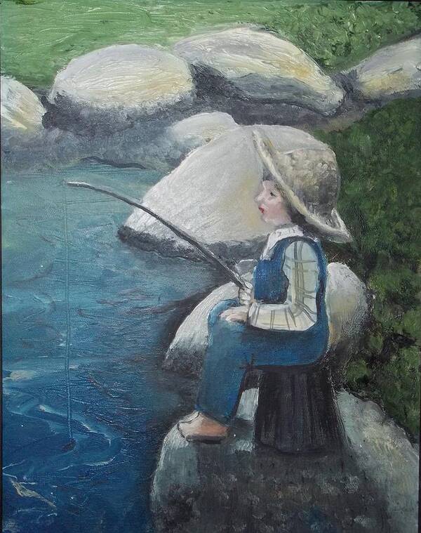 Children Poster featuring the painting Boy Fishing by Angela Stout