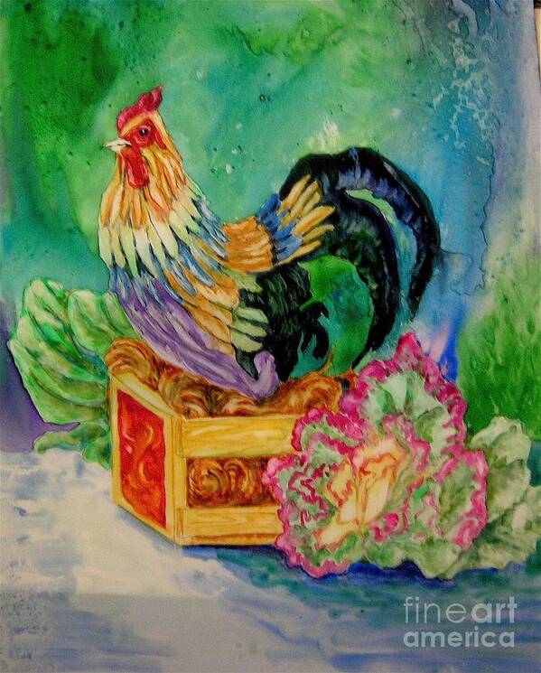 Chicken Poster featuring the painting Colorful Rooster by Genie Morgan