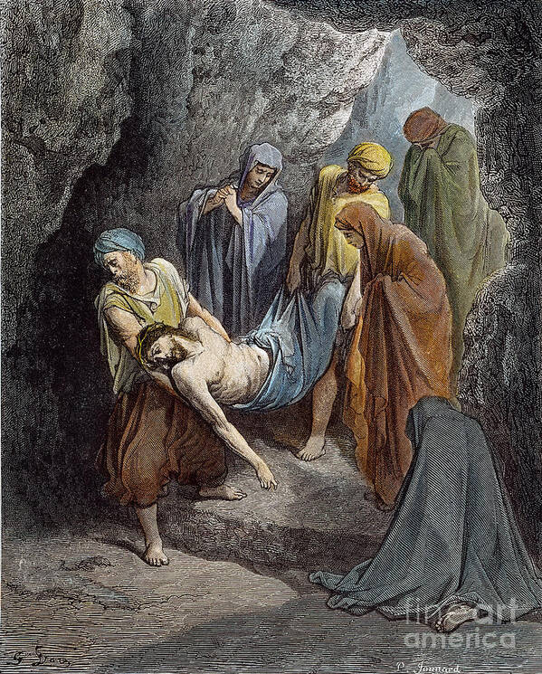 19th Century Poster featuring the drawing Burial Of Jesus #1 by Gustave Dore