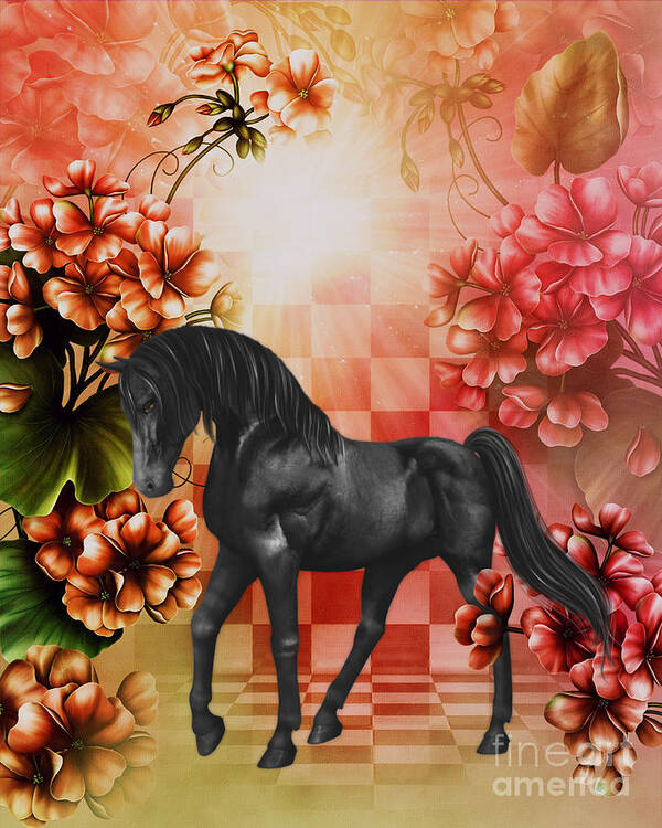 Fantasy Poster featuring the digital art Fantasy Black Horse by Smilin Eyes Treasures