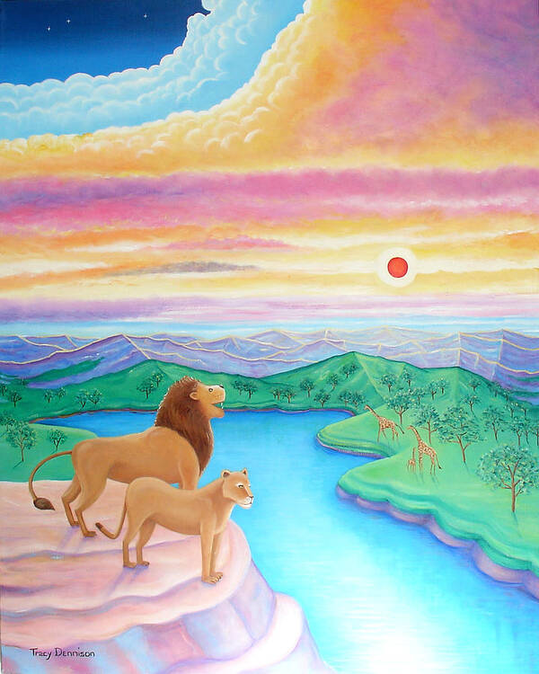 Male Lion Poster featuring the painting Far Horizons by Tracy Dennison
