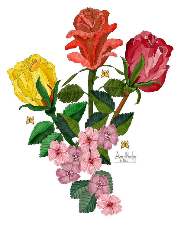 Roses Poster featuring the painting February 2012 Roses and Blooms by Anne Norskog