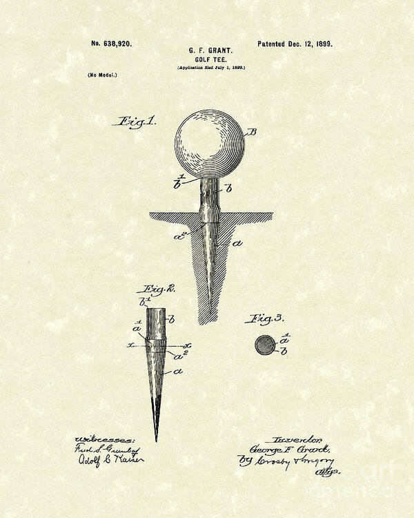 Golf Poster featuring the drawing Golf Tee 1899 Grant Patent Art by Prior Art Design