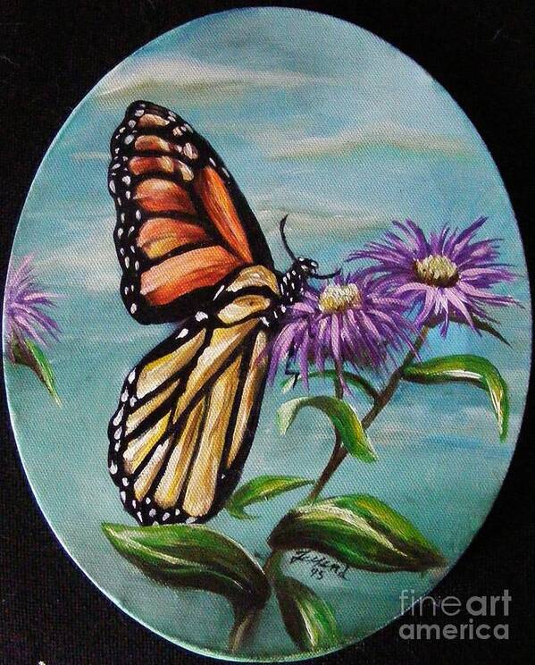 Butterfly Poster featuring the painting Monarch and Aster by Karen Ferrand Carroll