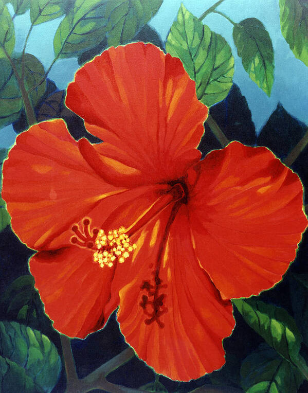 Red Hibiscus Flower. Poster featuring the painting Our Lady of Florida by Kyra Belan
