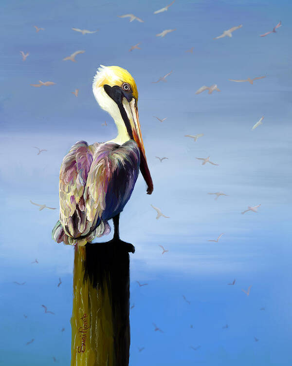 Bird Poster featuring the painting Pelican Perch by Suni Roveto
