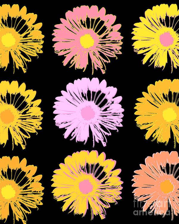 Pop Art Floral Poster featuring the mixed media Pop Art Floral I -Daisies -II by Ricki Mountain