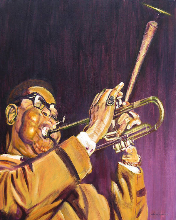 Dizzy Gillespie Poster featuring the painting Purple and Gold Dizzy Gillespie by Michael Morgan