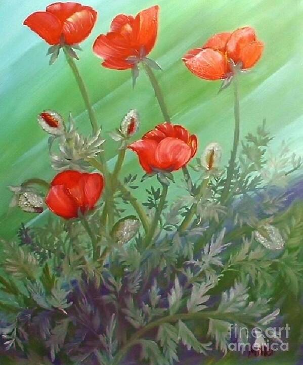 Red Poster featuring the painting Red Poppys by Peggy Miller