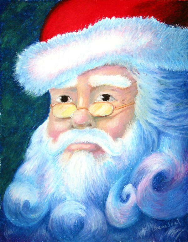 Santaclaus St. Nick Santa Christmas Portrait Oil Pastel Poster featuring the pastel Santa Portrait by Sean Seal