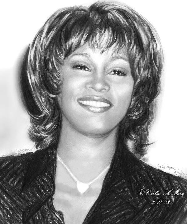 Whitney Houston Poster featuring the drawing Sparkling Whitney by Carliss Mora