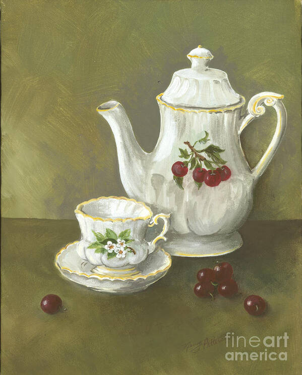 Tea Pot Poster featuring the painting Tea with Cherries by Nancy Patterson