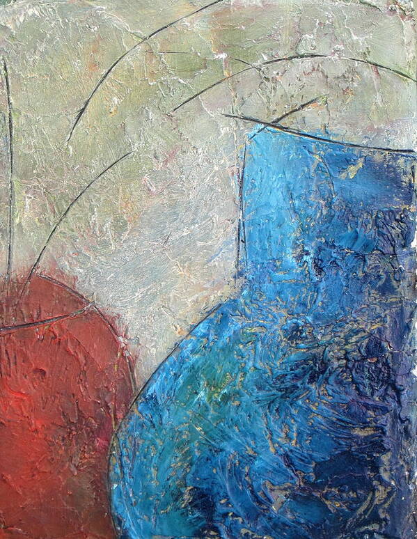 Blue Poster featuring the painting Textured Canvas Urns by Patricia Cleasby