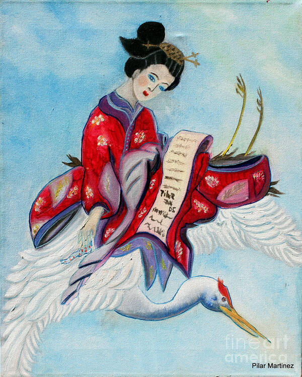 Magical Poster featuring the painting The Flying Geisha by Pilar Martinez-Byrne