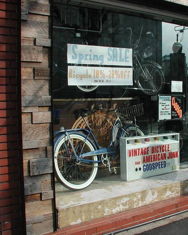 Vintage Bicycle And American Junk Godspeed Poster featuring the photograph Vintage Bicycle and American Junk by Anna Ruzsan