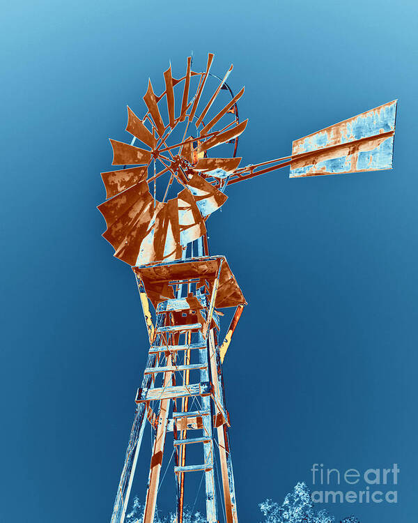 Windmill Poster featuring the photograph Windmill Rust orange with blue sky by Rebecca Margraf