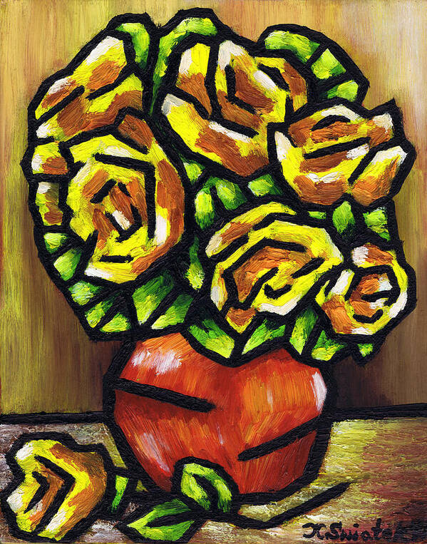 Yellow Roses Poster featuring the painting Yellow Roses by Kamil Swiatek