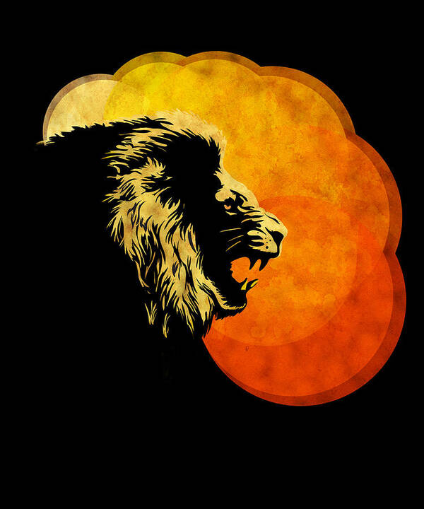 Lion Illustration Poster featuring the painting lion illustration print silhouette print NIGHT PREDATOR by Sassan Filsoof