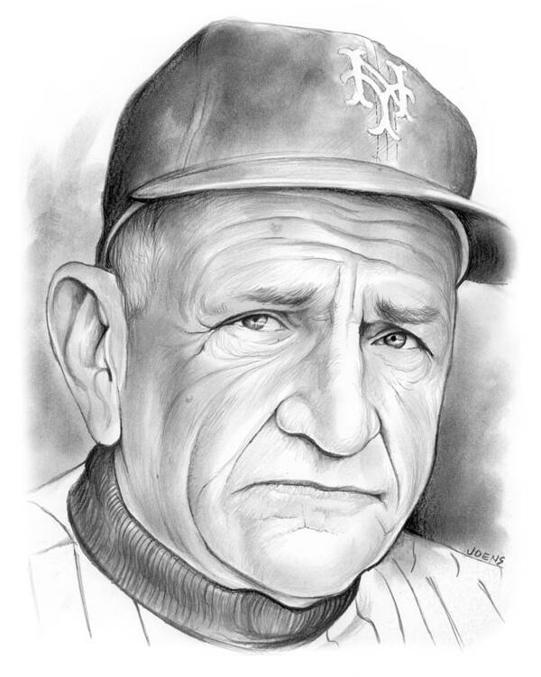 Baseball Poster featuring the drawing  The Old Perfessor by Greg Joens