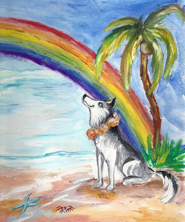 Husky Poster featuring the painting A Husky in Paradise #1 by Karen Ferrand Carroll