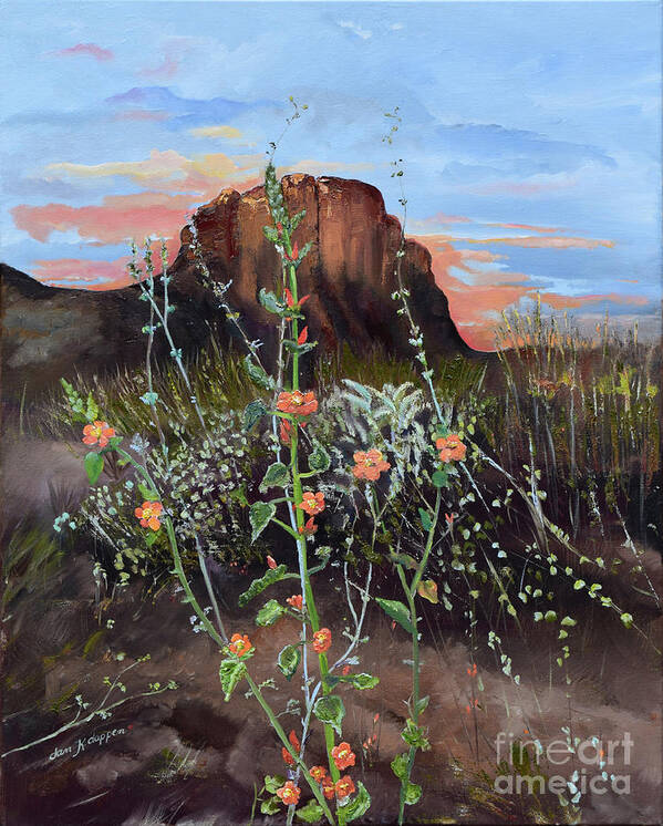 Landscape Poster featuring the painting Arizona Desert Flowers-Dwarf Indian Mallow #1 by Jan Dappen