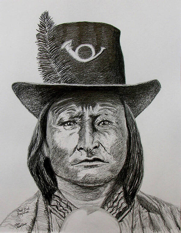 Portrait Poster featuring the drawing Chief Bird Arapahoe #1 by Stan Hamilton