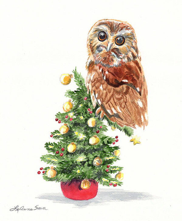 Christmas Poster featuring the painting Christmas Owl #1 by LeAnne Sowa