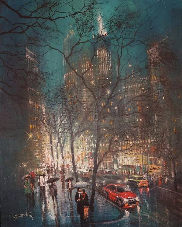 Night In The City Poster featuring the painting Just the two of us #1 by Tom Shropshire