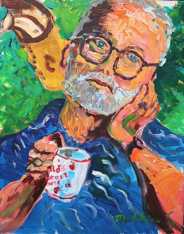Portrait Poster featuring the painting Man with cup of coffee #1 by Madeleine Shulman