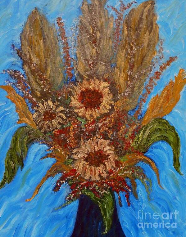 Still Life Poster featuring the painting My Sunflowers by Vivian Cook