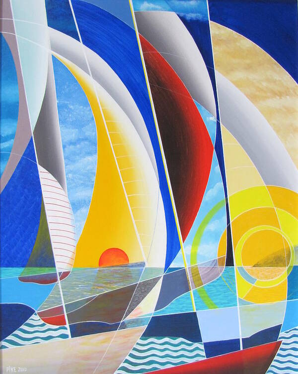 Sails Poster featuring the painting Red Sail in the Sunset #1 by Douglas Pike