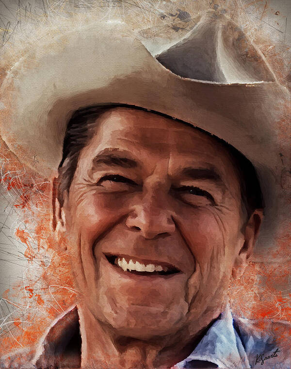 President Poster featuring the digital art Ronald Reagan #1 by Kai Saarto