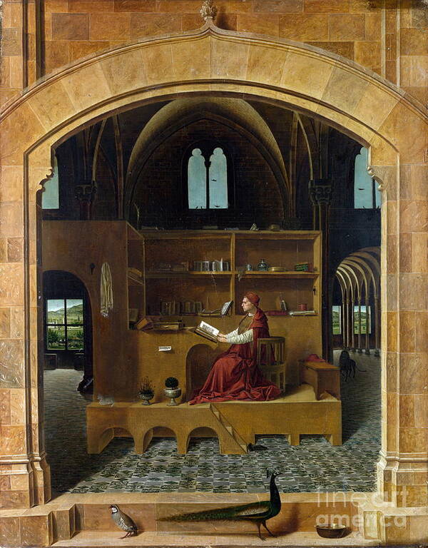 Antonello Da Messina Poster featuring the painting Saint Jerome in his Study #1 by Celestial Images