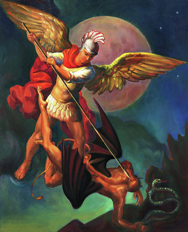 Bible Poster featuring the painting Saint Michael the Warrior Archangel #1 by Svitozar Nenyuk