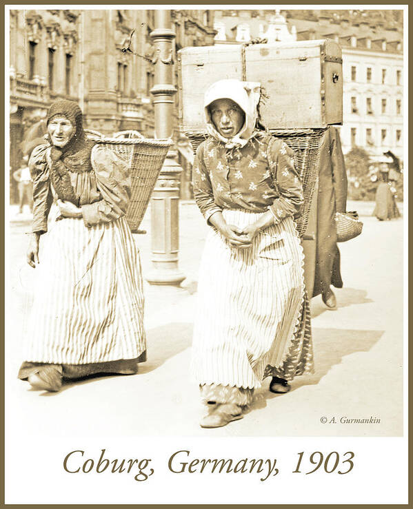 Street Merchants Poster featuring the photograph Street Merchants Carrying Baskets, Coburg, Germany, c 1903, Vint #1 by A Macarthur Gurmankin