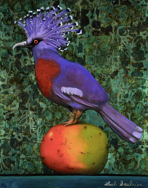 Victoria Crowned Pigeon Poster featuring the painting Victoria Crowned Pigeon On A Mango #2 by Leah Saulnier The Painting Maniac