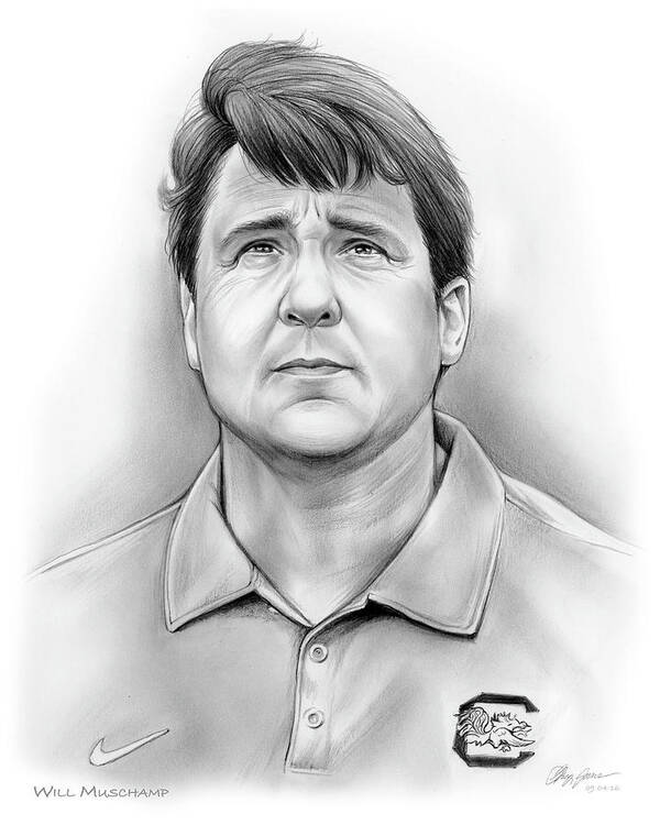 Muschamp Poster featuring the drawing Will Muschamp #1 by Greg Joens