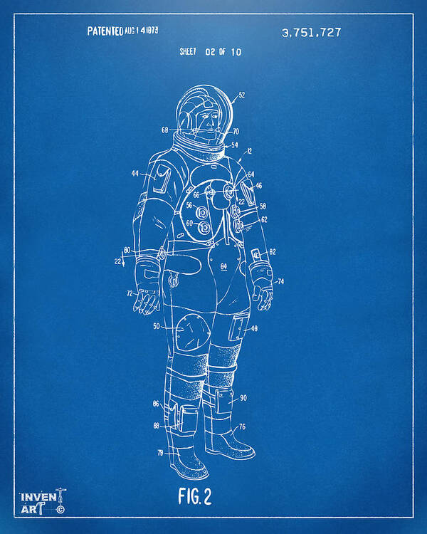 Space Suit Poster featuring the digital art 1973 Astronaut Space Suit Patent Artwork - Blueprint by Nikki Marie Smith
