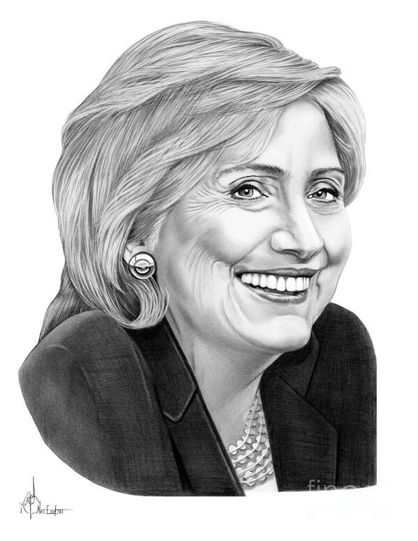 Pencil Poster featuring the drawing Hillary Clinton #2 by Murphy Elliott