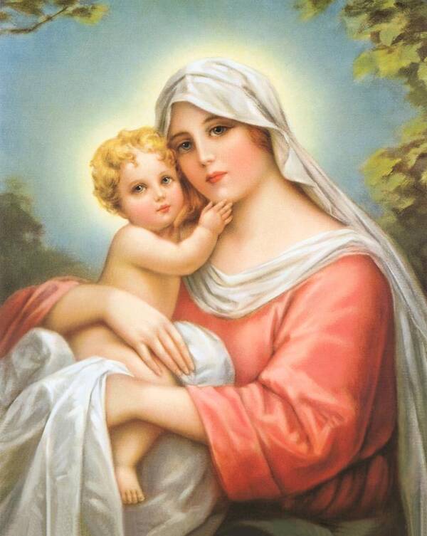 Christmas Poster featuring the painting Mary and Baby Jesus by Artist Unknown