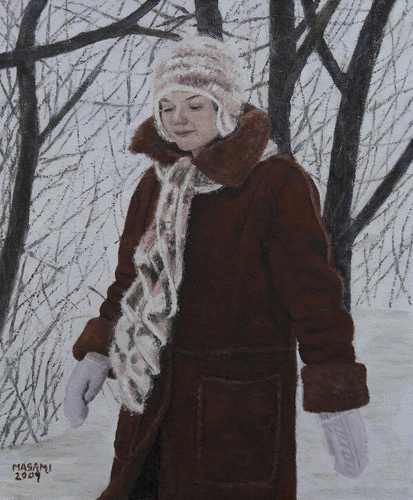 Portrait Poster featuring the painting Winter Walk #2 by Masami Iida