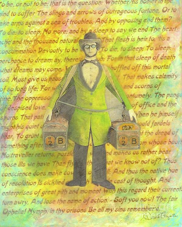Yellow Poster featuring the mixed media 2B or not 2B by Desiree Paquette