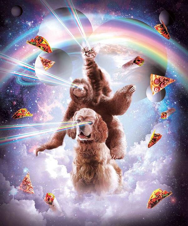 Laser Eyes Space Cat Riding Sloth, Dog - Rainbow #3 Poster by Random Galaxy  - Pixels Merch