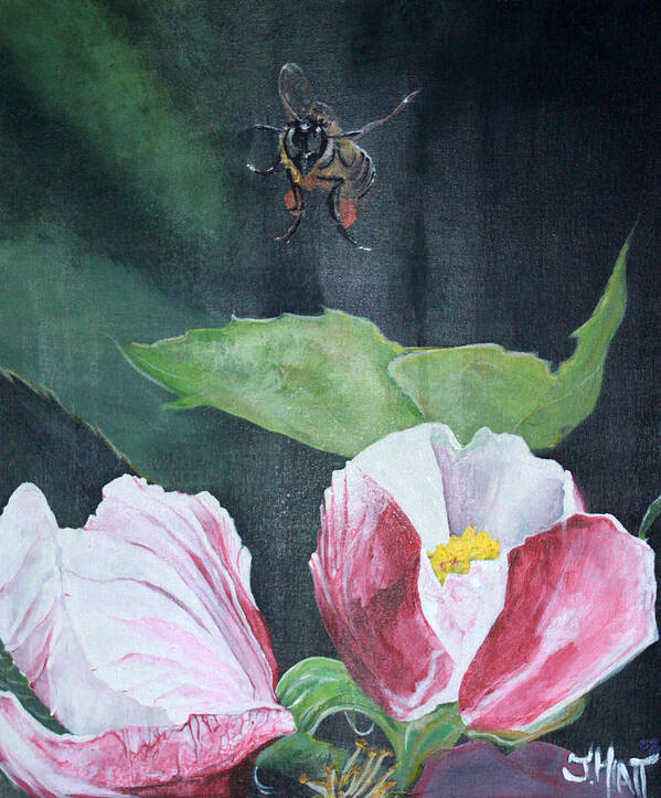 Apple Blossom Poster featuring the painting Busy Bee #4 by Jhiatt 