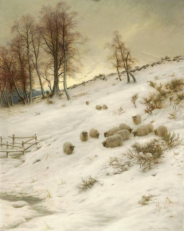 A Flock Of Sheep In A Snowstorm Poster featuring the painting A Flock of Sheep in a Snowstorm #9 by Joseph Farquharson