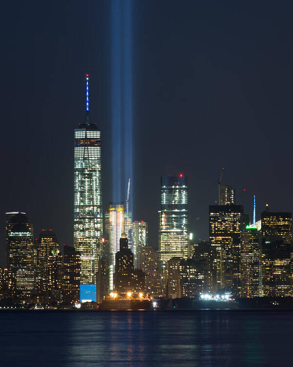 View Of Freedom Tower With Tribute In Light Poster featuring the photograph 9.11.2015 Tribute In Light #9112015 by Kenneth Cole
