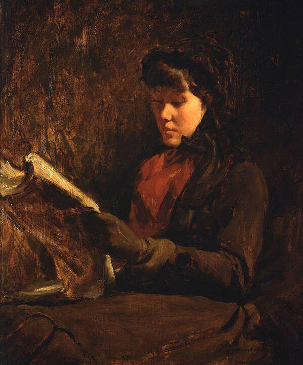 A Girl Reading 1877 Painting Painted Originally By Frank Duveneck Poster featuring the painting A Girl Reading by MotionAge Designs