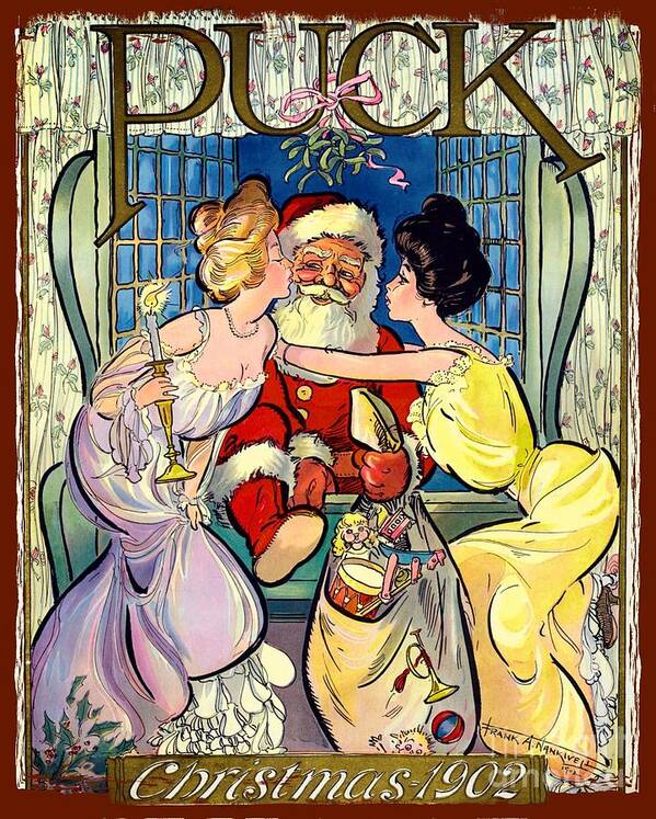Santa Poster featuring the painting A Kiss For Santa - 1902 Vintage by Ian Gledhill