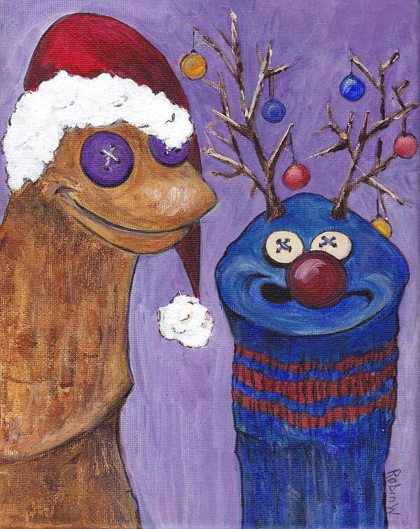 Sock Puppet Poster featuring the painting A Sock Puppet Christmas by Robin Wiesneth
