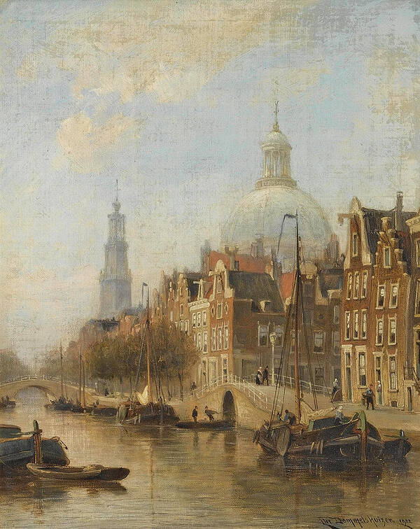 Cornelis Christaan Dommelshuize Poster featuring the painting A View Of An Amsterdam Canal, by Cornelis Christaan Dommelshuize